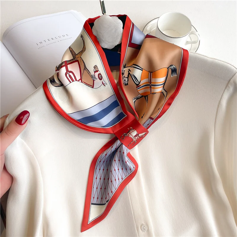 Ribbon Wired Satin - แบรนด์หรู Skinny Neckerchief ผ้าพันคอผู้หญิงซาตินผ้าไหมริบบิ้นผ้าพันคอสุภาพสตรีคอ Tie ข้อมือผ้าคลุมไหล่
