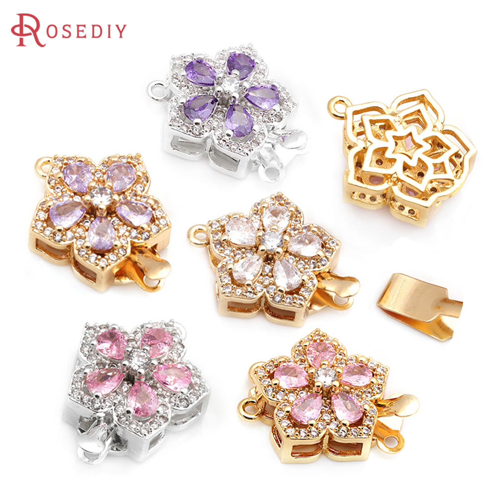 Flower Supplies - 4 ชุดขนาดเต็ม 21x15 มม.18K Gold สีทองเหลืองเพทายดอกไม้สร้อยคอเชื่อมต่อ