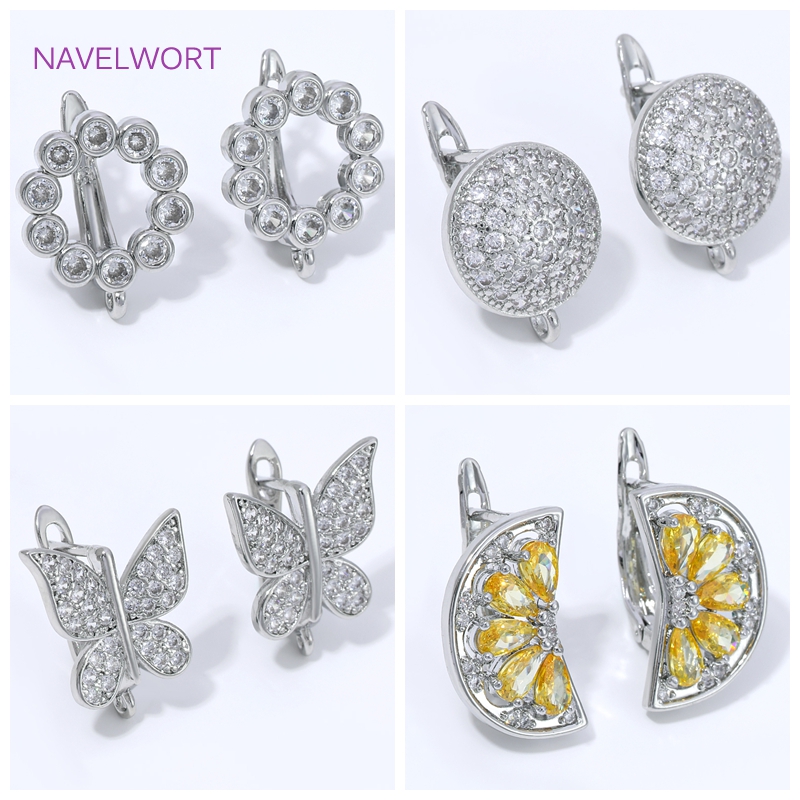 Flower Supplies - ตะขอเกี่ยวต่างหูรูปพัดเคลือบทอง 18K รูปทรงดอกไม้, ตัวล็อคทองเหลืองแบบพื้นฐาน, ตะขอเกี่ยวต่างหู, วัสดุทำเครื่องประดับ