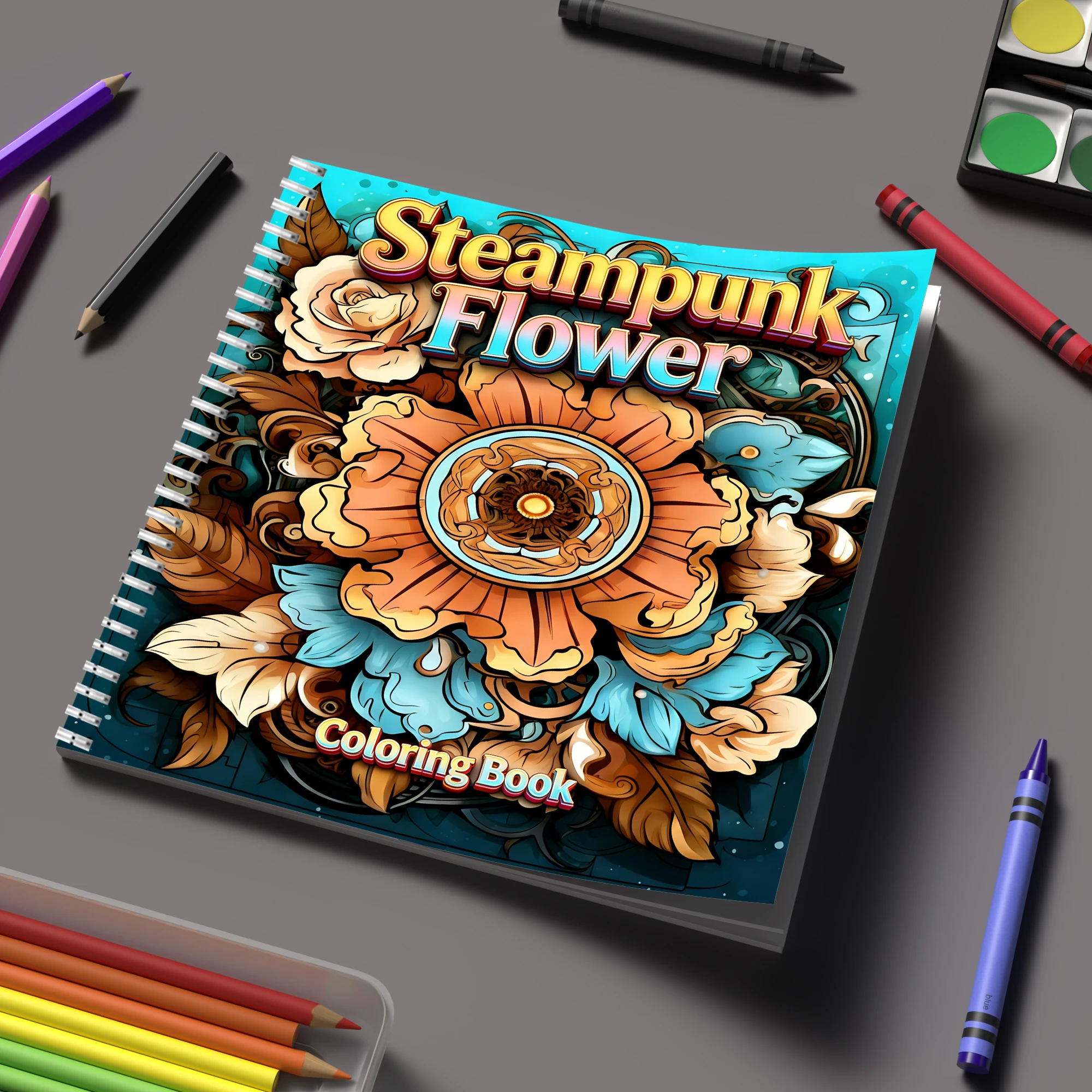 Flower Supplies - สมุดระบายสีดอกไม้สไตล์สตีมพังก์สำหรับสมุดระบายสีสำหรับผู้ใหญ่, ของขวัญวันเกิด, อุปกรณ์กลับไปโรงเรียน, สมุดวาดภาพน่ารักสำหรับผู้ใหญ่