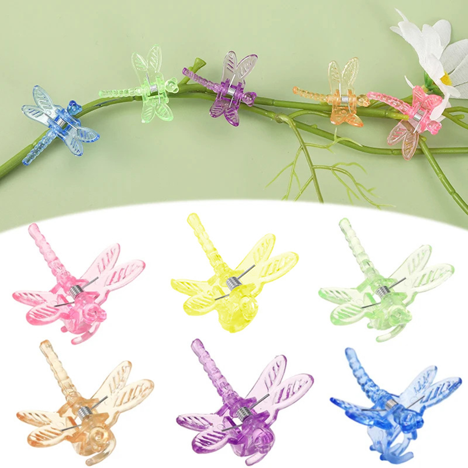 Florist Supp - 100pcs Plant Orchid คลิปสีโปร่งใสสวน DRAGONFLY คลิป